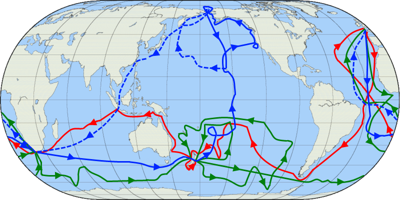 A map of James Cook's Three Voyages