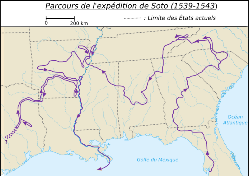 The route taken by Hernando de Soto