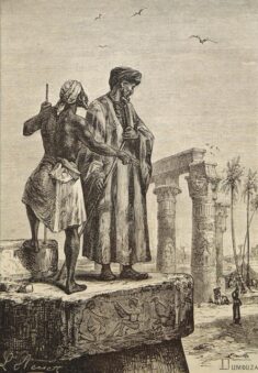 Book illustration by Léon Benett published in 1878 showing Ibn Baṭṭūṭah (right) and his guide in Egypt. Public Domain, Wikipedia