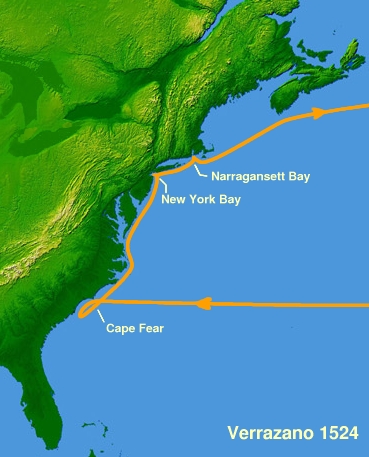 Map of Giovanni da Verrazzano's Voyage