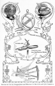 E129.H8 B2 Rare Page from book showing navigational tools, including the Davis Quadrant or backstaff. The Mariners' Museum E129.H8 B2 Rare