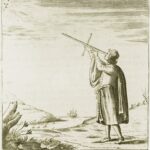 Book engraving showing how a cross-staff was used. The Mariners' Museum QB41 .M9 Rare
