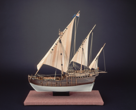 Model of a 15th century Portuguese caravel, rigged caravela latina style. The Mariners' Museum 1991.0053.000001