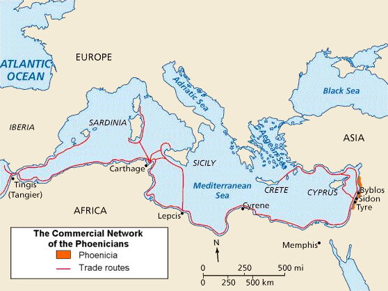 A map of the Phoenician trade routes