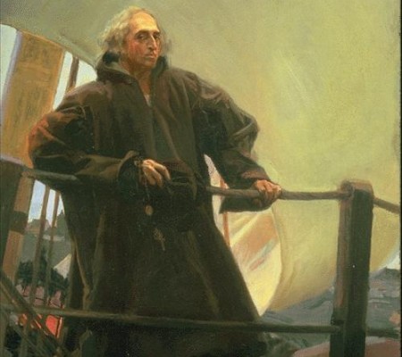 Christopher Columbus Leaving Palos, Spain, Aboard the Santa Maria on His 1st Voyage