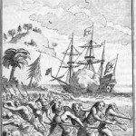 “The Indians Flying in Confusion as a shot Discharges from the ship"